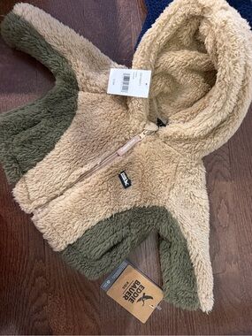 Eddie Bauer Baby 0-3 months Sherpa Zip Hoodie - Beige & Olive